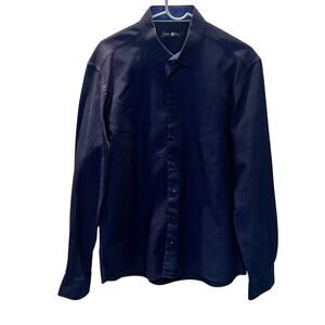 Stone Rose Shirt Mens Large Blue Button Up Textured Long Sleeve Work Classic